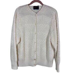 Vintage LeRoy Knit Cardigan XL Cream Classic Preppy Neutral Retro 80s Cozy Chic
